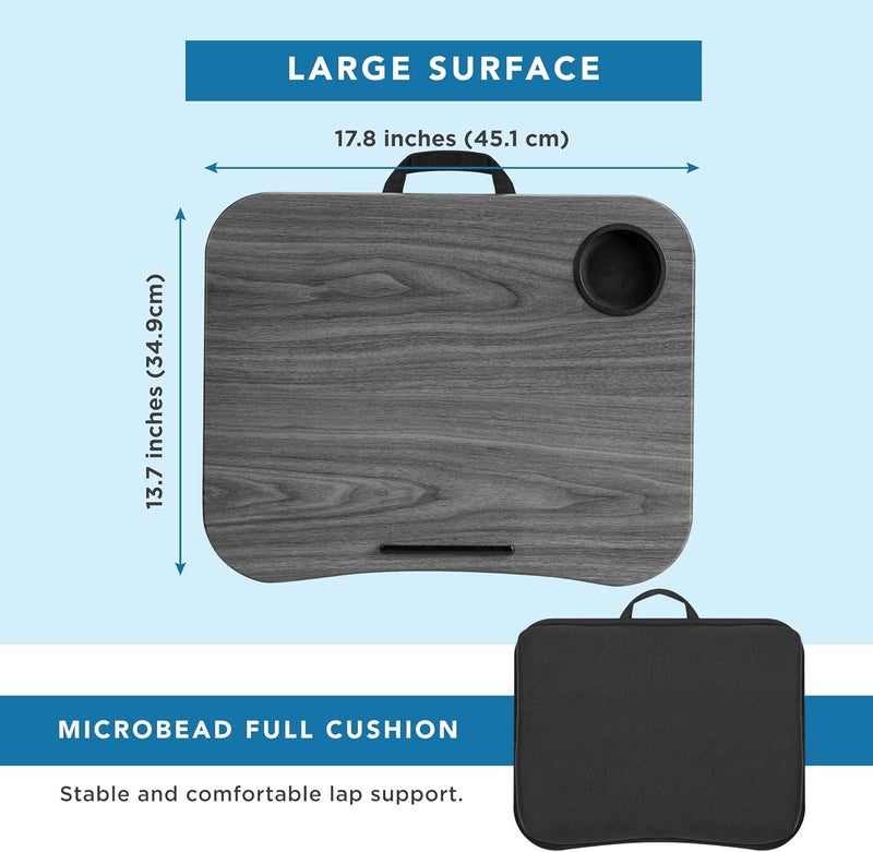 LapGear Cup Holder Lap Desk with Device Ledge - Gray Woodgrain - Fits up to 14 Inch Laptops - Style No. 46325 - Image 5